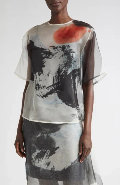 JASON WU COLLECTION JASON WU COLLECTION ABSTRACT PRINT OVERSIZE SILK ORGANZA TOP