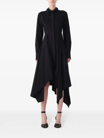 Jason Wu Collection Silk Embellished Collar Handkerchief Hem Dress In Black