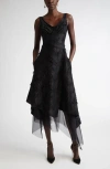 Jason Wu Collection Asymmetrical Fray Jacquard Midi Dress With Bustier In Black