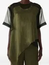 Jason Wu Collection Asymmetric-hem Crinkled T-shirt In Green