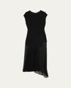 Jason Wu Collection Asymmetric Mesh Knit Midi Dress In Black