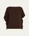 Jason Wu Collection Asymmetrical Crepe Boatneck Top With Organza Trim In Bark