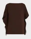 Jason Wu Collection Asymmetrical Crepe Boatneck Top With Organza Trim In Bark