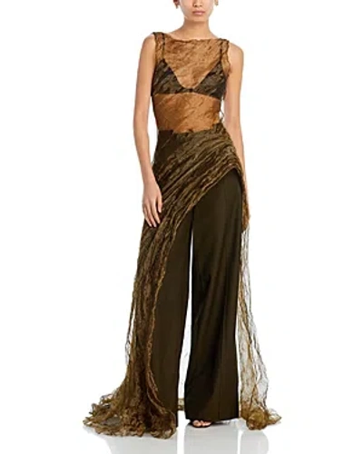 Jason Wu Collection Asymmetrical Crinkle Top In Gold/black