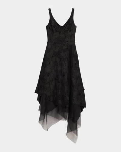 JASON WU COLLECTION ASYMMETRICAL FRAY JACQUARD MIDI DRESS WITH BUSTIER