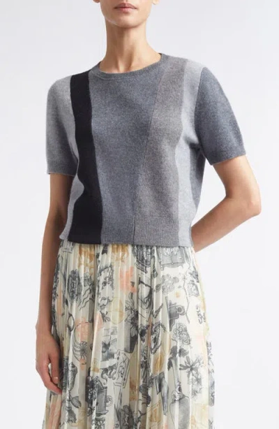 Jason Wu Collection Asymmetrical Paneled Short Sleeve Wool Sweater In Charcoal Multi