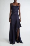 Jason Wu Collection Sleeveless Crepe Back Satin Bias Slip Gown With Slit In Blue