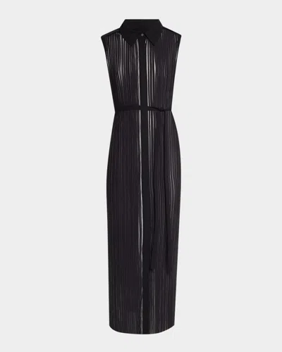 Jason Wu Collection Bicolor Printed Pleated Sleeveless Shirtdress Lt Wt Poly Sable In Calico/black