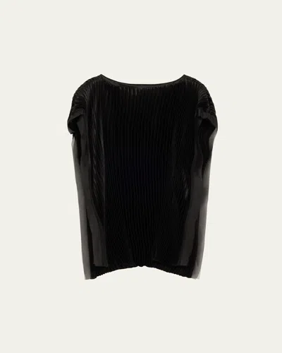 Jason Wu Collection Boatneck Crinkled Satin Pleated Top In Black