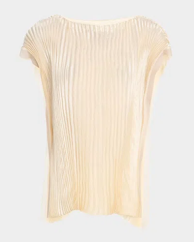 Jason Wu Collection Boatneck Crinkled Satin Pleated Top In Ivory