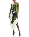 Jason Wu Collection Brushstroke Boatneck Fit-flare Crepe Dress In Chalk