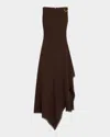 Jason Wu Collection Boatneck Fit-flare Crepe Dress With Organza Trim In Bark