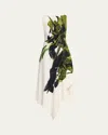 Jason Wu Collection Brushstroke Boatneck Fit-flare Crepe Dress In Chalk Olive Multi