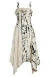 Jason Wu Collection Brushstroke Fray Jacquard Asymmetric Mixed Media Gown In Black