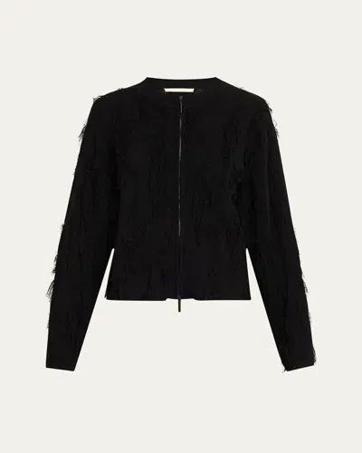 Jason Wu Collection Brushstroke Fray Jacquard Zip-up Cardigan In Black Black