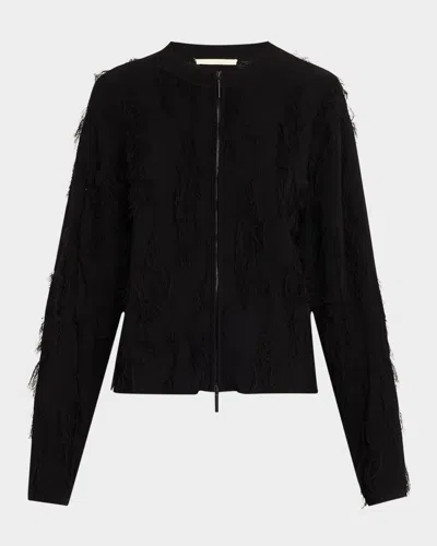 JASON WU COLLECTION BRUSHSTROKE FRAY JACQUARD ZIP-UP CARDIGAN