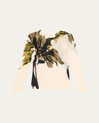 Jason Wu Collection Brushstroke Merino Wool Sweater In Chalk Olive Multi