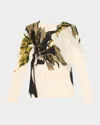 Jason Wu Collection Brushstroke Print Merino Wool Crewneck Sweater In Chalk Olive Multi