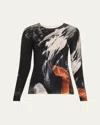 Jason Wu Collection Brushstroke Merino Wool Sweater In Charcoal Rust Multi