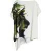 Jason Wu Collection Brushstroke Print Asymmetric Crepe Top In Chalk/olive Multi