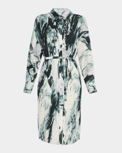 JASON WU COLLECTION BRUSHSTROKE PRINT BOX PLEATED SHIRTDRESS WITH BELT