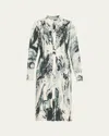Jason Wu Collection Brushstroke Print Box Pleated Shirtdress With Belt In Calico Ink Multi