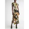 Jason Wu Collection Brushstroke Print Cap Sleeve Jersey Midi Dress In Green