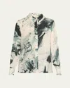 Jason Wu Collection Brushstroke Print Georgette Button Down Blouse In Calico Ink Multi