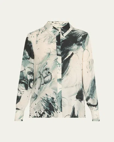 Jason Wu Collection Brushstroke Print Georgette Button Down Blouse In Neutral