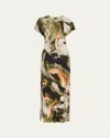 Jason Wu Collection Brushstroke Print Cap Sleeve Jersey Midi Dress In Olive Apricot Multi