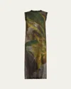 Jason Wu Collection Brushstroke Print Pleated Midi Shift Dress In Black Multi