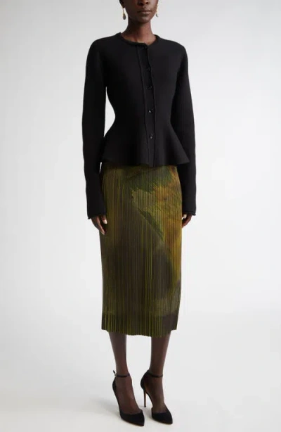 Jason Wu Collection Brushstroke Print Pleated Pencil Skirt In Black Multi