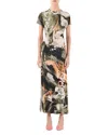 Jason Wu Collection Brushstroke Print Cap Sleeve Jersey Midi Dress In Olive