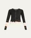 Jason Wu Collection Burned Stripe Wool Crewneck Cardigan In Brown