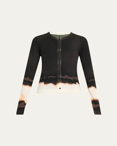 Jason Wu Collection Burned Stripe Wool Crewneck Cardigan In Brown