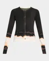 Jason Wu Collection Burned Stripe Wool Crewneck Cardigan