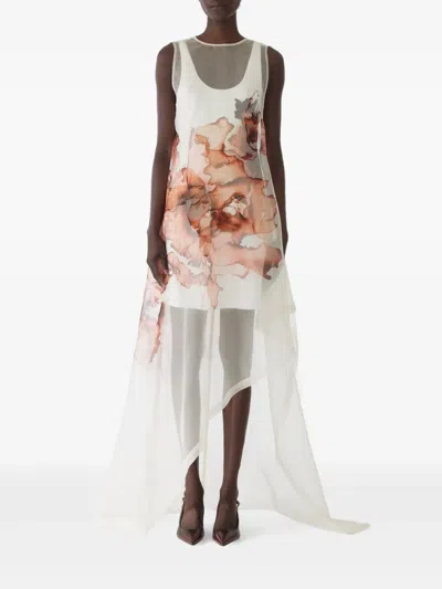 JASON WU COLLECTION BURNT FLORAL ORGANZA ASYMMETRIC DRESS