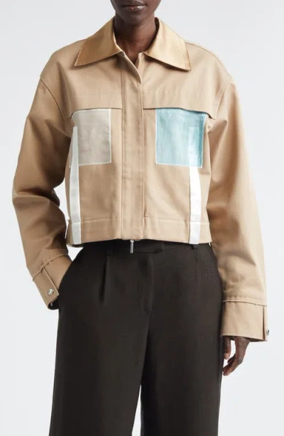 Jason Wu Collection Collage Boxy Oversize Organic Cotton Twill Jacket In Neutral