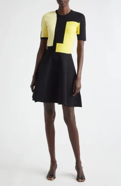 Jason Wu Collection Collage Colorblock Jacquard Knit Fit & Flare Minidress In Black