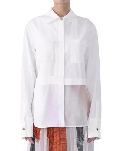 Jason Wu Collection Collage Long Sleeve Zip Up Cotton Shirt In White