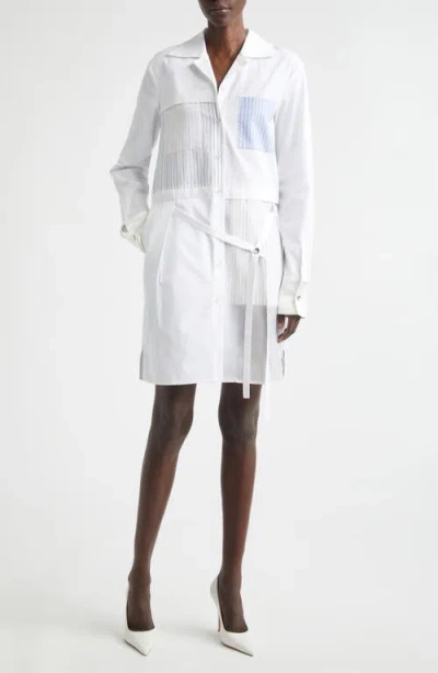 Jason Wu Collection Collage Mixed Media Long Sleeve Shirtdress In White