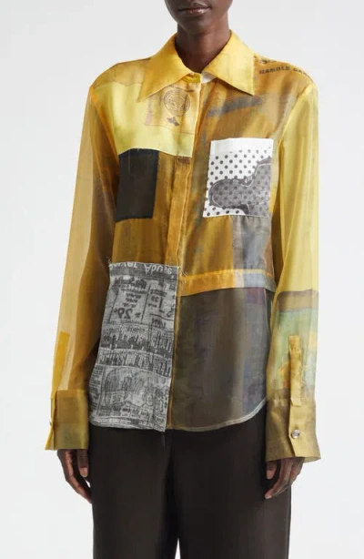 Jason Wu Collection Collage Sheer Organza Button-up Shirt In Multi