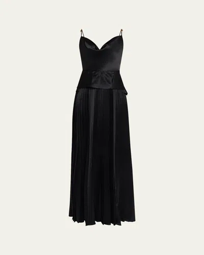 Jason Wu Collection Cowl-neck Pleated Satin Peplum Gown In Black