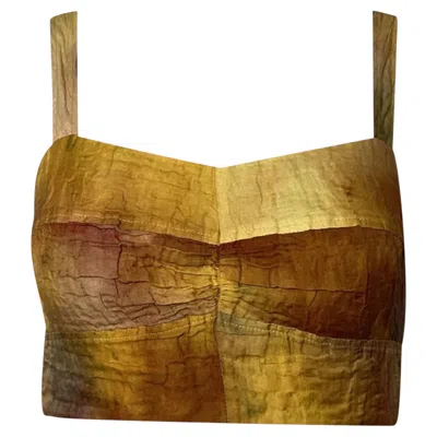 Pre-owned Jason Wu Collection Crinkle Memory Tie Dye Cropped Top In Yellow Cotton