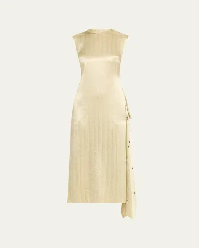 JASON WU COLLECTION CRINKLED SATIN LASER-CUT DRAPED SHIFT DRESS