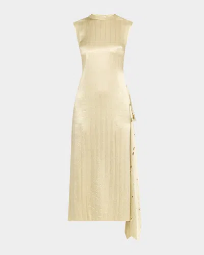 JASON WU COLLECTION CRINKLED SATIN LASER-CUT DRAPED SHIFT DRESS
