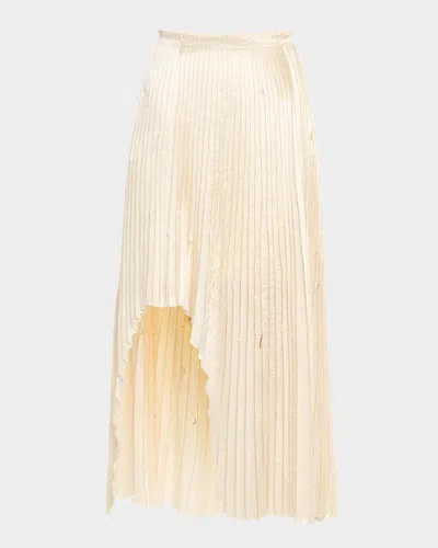 Jason Wu Collection Crinkled Satin Pleated Skirt With Laser Cut Holes Crinkled Acetate In Calico