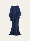 Jason Wu Collection Crystal-embellished Cape Dress In Navy