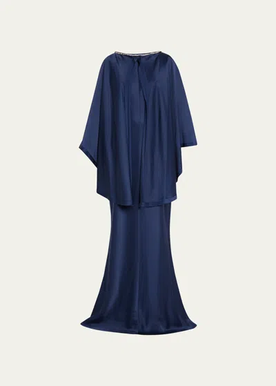 Jason Wu Collection Crystal-embellished Cape Dress In Navy