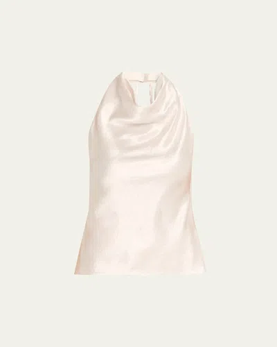 Jason Wu Collection Crystal-embellished Washed Twill Cowl Halter Top In Neutral